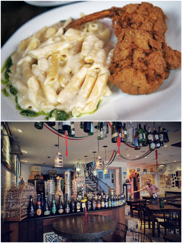 Costela de vitela empanada, com penne ao molho de limão siciliano; o alegre salãdo do Ciao!