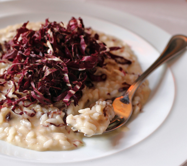 Risoto Trevigiano, feito com gorgonzola e radicchio  