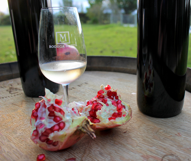 Romã que colhi no pé carregado e o delicioso Garnacha Blanca da Bodega Mayol