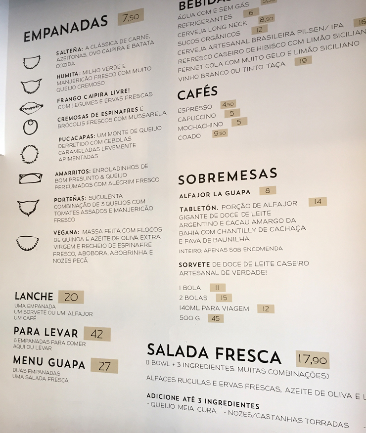 Menu do La Guapa: excelente custo- benefício