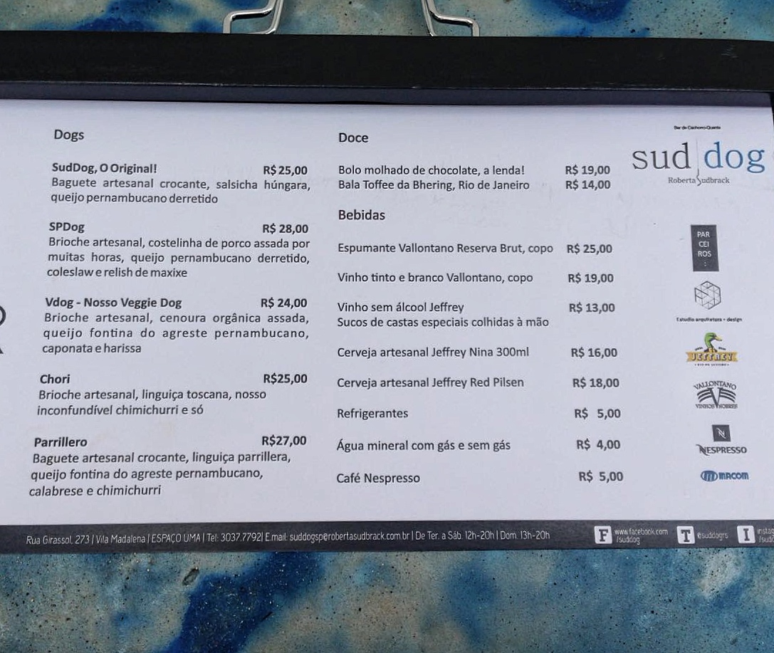 Menu do Sud Dog SP